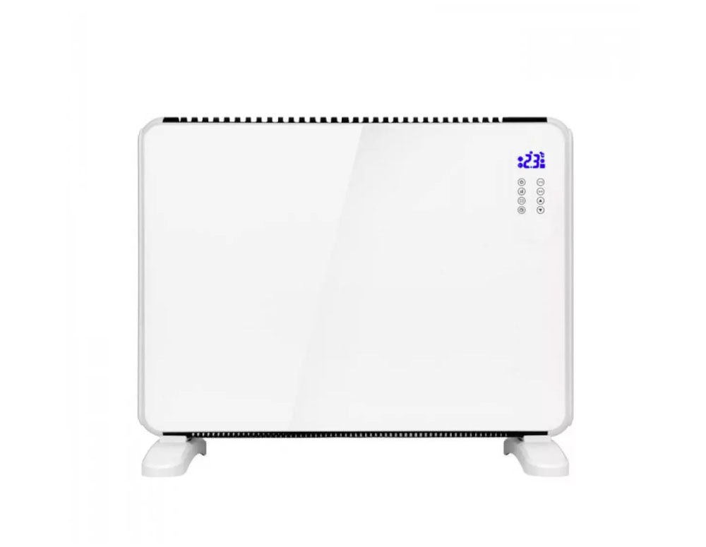 Convector cu panou de sticlă ZEPHYR ZP 1974 G, 2000W, Pentru perete sau podea, 2 niveluri, Telecomandă, 5 până la 35°C, LCD, Alb