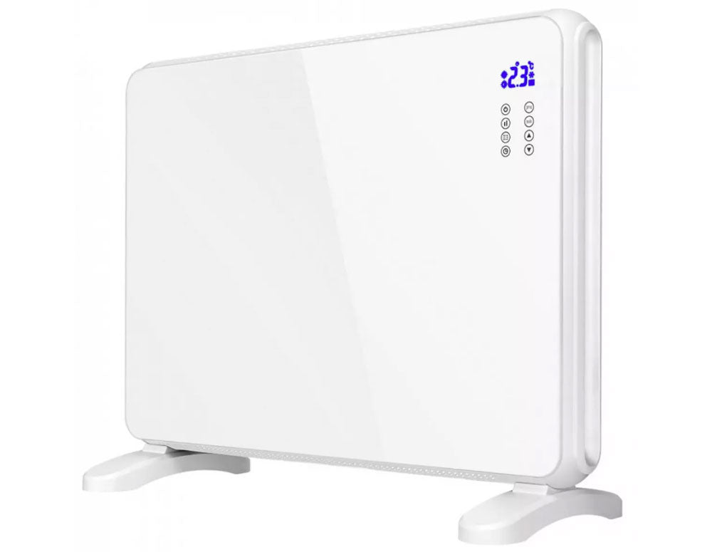 Convector cu panou de sticlă ZEPHYR ZP 1974 G, 2000W, Pentru perete sau podea, 2 niveluri, Telecomandă, 5 până la 35°C, LCD, Alb