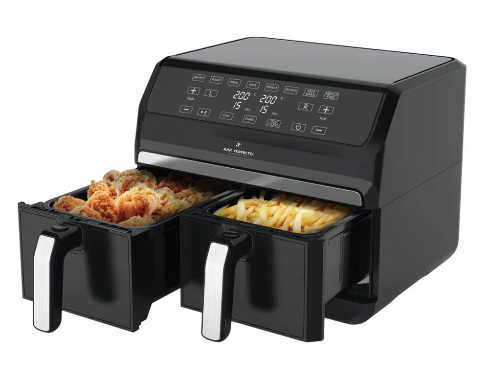 Friteuză cu aer cald JUST PERFECTO JP 1980 JL09, 1700W, 8 litri, 8 programe, Două coșuri, Placă de grătar, Negru 