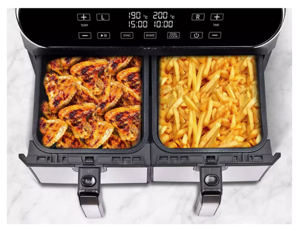 Friteuză cu aer cald JUST PERFECTO JP 1980 JL10, 1700W, 8 litri, 8 programe, Două coșuri, Negru/oțel inoxidabil 