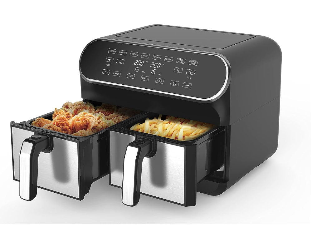 Friteuză cu aer cald JUST PERFECTO JP 1980 JL10, 1700W, 8 litri, 8 programe, Două coșuri, Negru/oțel inoxidabil 