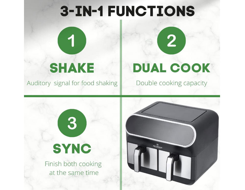 Friteuză cu aer cald JUST PERFECTO JP 1980 JL10, 1700W, 8 litri, 8 programe, Două coșuri, Negru/oțel inoxidabil 