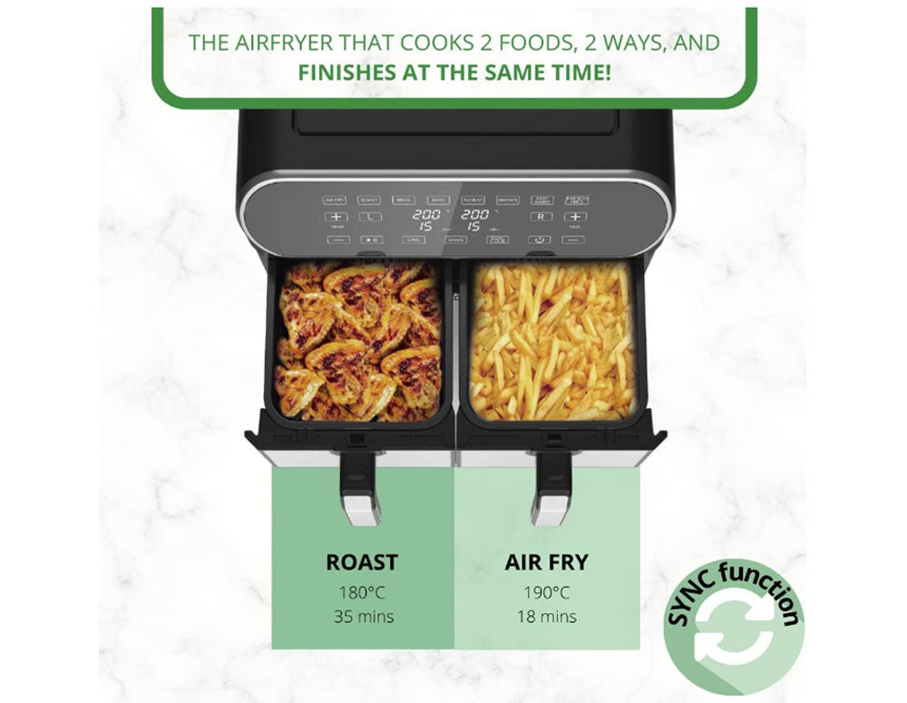 Friteuză cu aer cald JUST PERFECTO JP 1980 JL10, 1700W, 8 litri, 8 programe, Două coșuri, Negru/oțel inoxidabil 