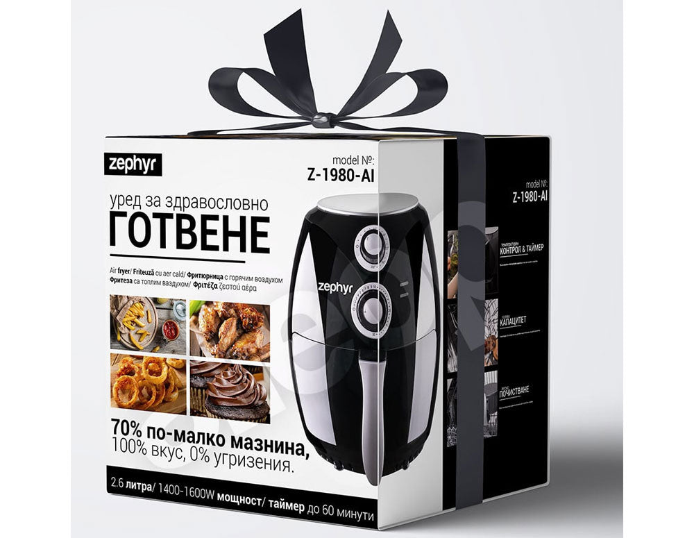 Friteuză cu aer cald ZEPHYR ZP 1980 AI, 1600W, 2,6 litri, până la 200°C, Temporizator, Negru