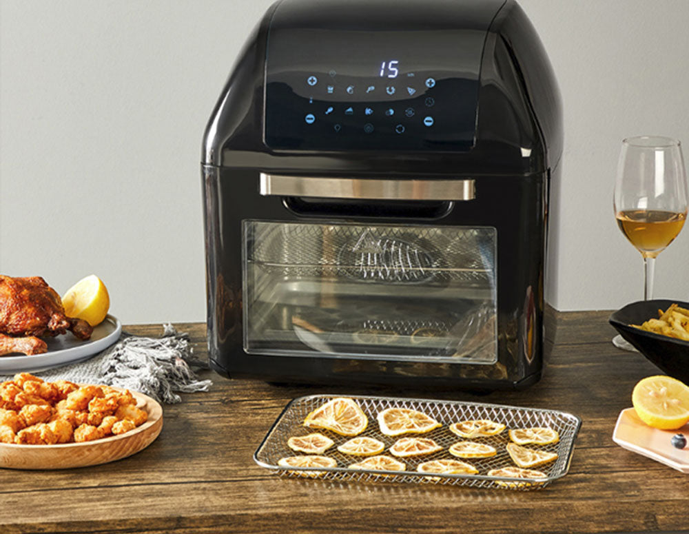 Cuptor cu aer cald multifuncțional ZEPHYR ZP 1980 AO PRO CU SPRAY DE ULEI CADOU, 1500W, 12 litri, 8 accesorii, 10 funcții, Negru 