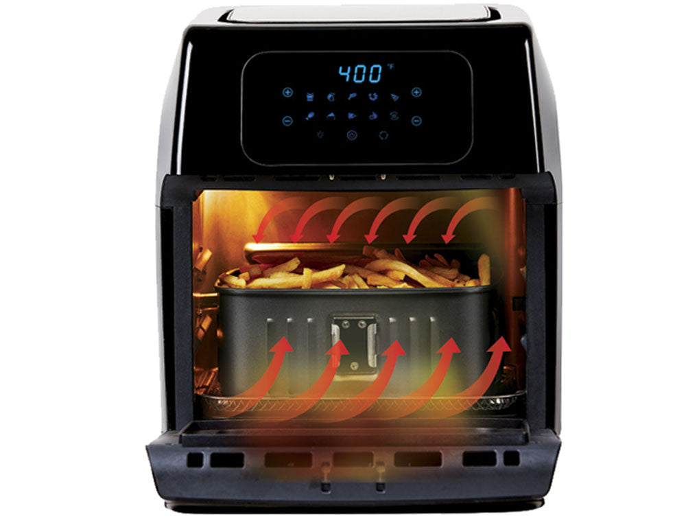 Cuptor cu aer cald multifuncțional ZEPHYR ZP 1980 AO PRO CU SPRAY DE ULEI CADOU, 1500W, 12 litri, 8 accesorii, 10 funcții, Negru 