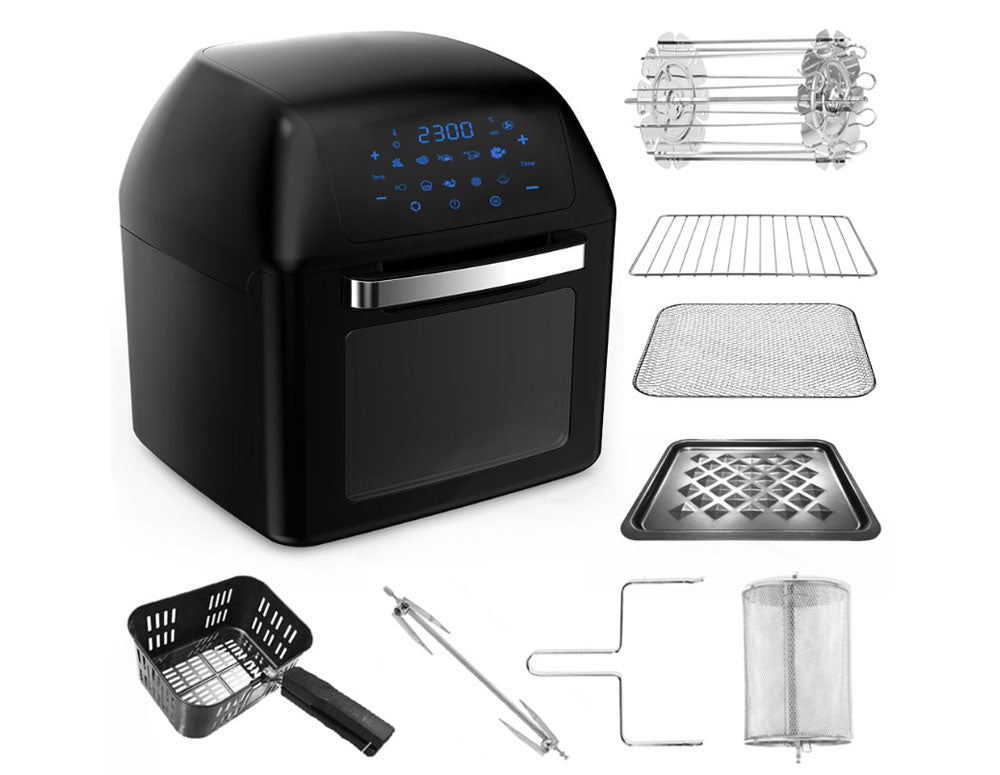 Cuptor cu aer cald multifuncțional ZEPHYR ZP 1980 AO PRO CU SPRAY DE ULEI CADOU, 1500W, 12 litri, 8 accesorii, 10 funcții, Negru 