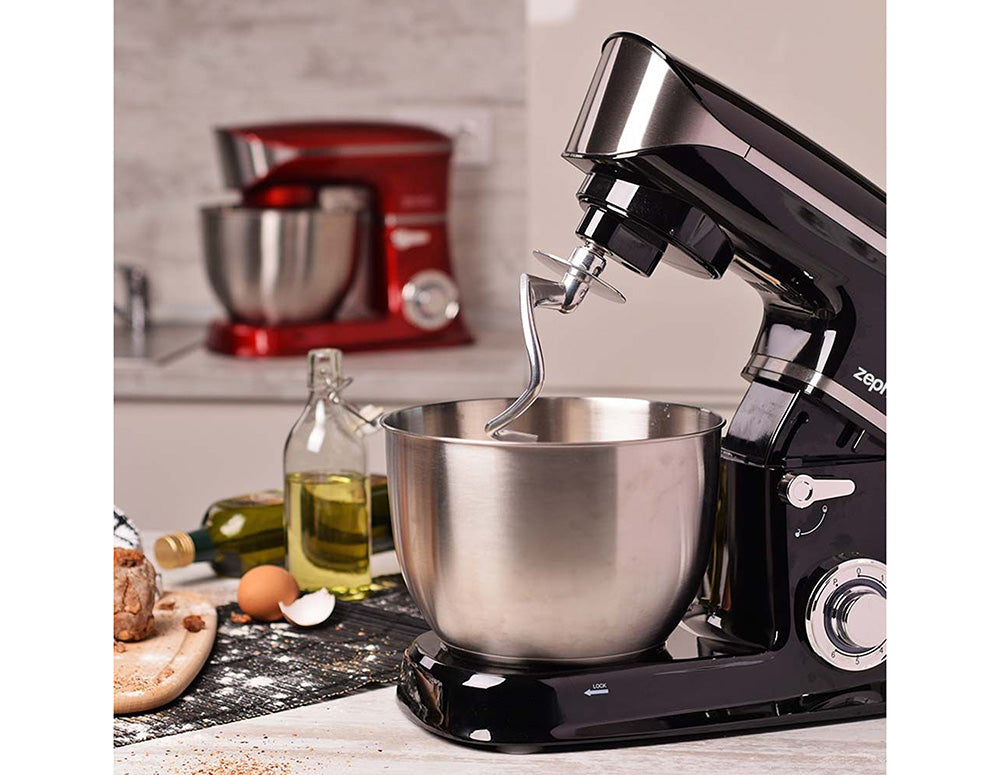 Mixer planetar cu bol din oțel inoxidabil ZEPHYR ZP 1115 Q, 1900W, 6,5 litri, 6 viteze, Accesorii, Negru 