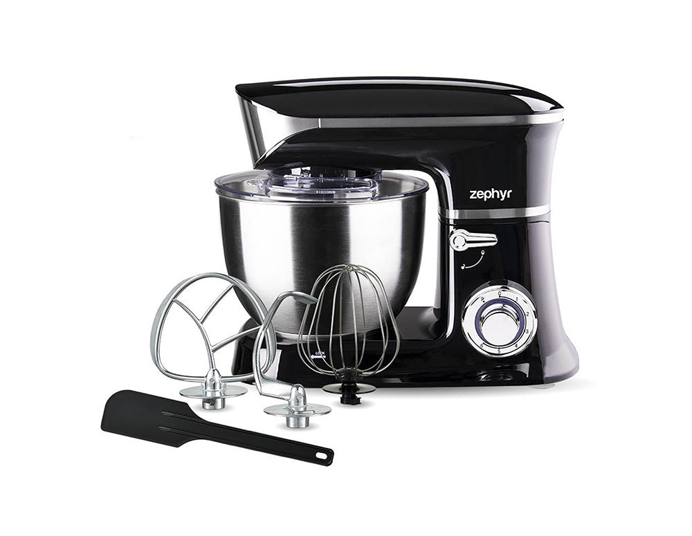Mixer planetar cu bol din oțel inoxidabil ZEPHYR ZP 1115 Q, 1900W, 6,5 litri, 6 viteze, Accesorii, Negru 