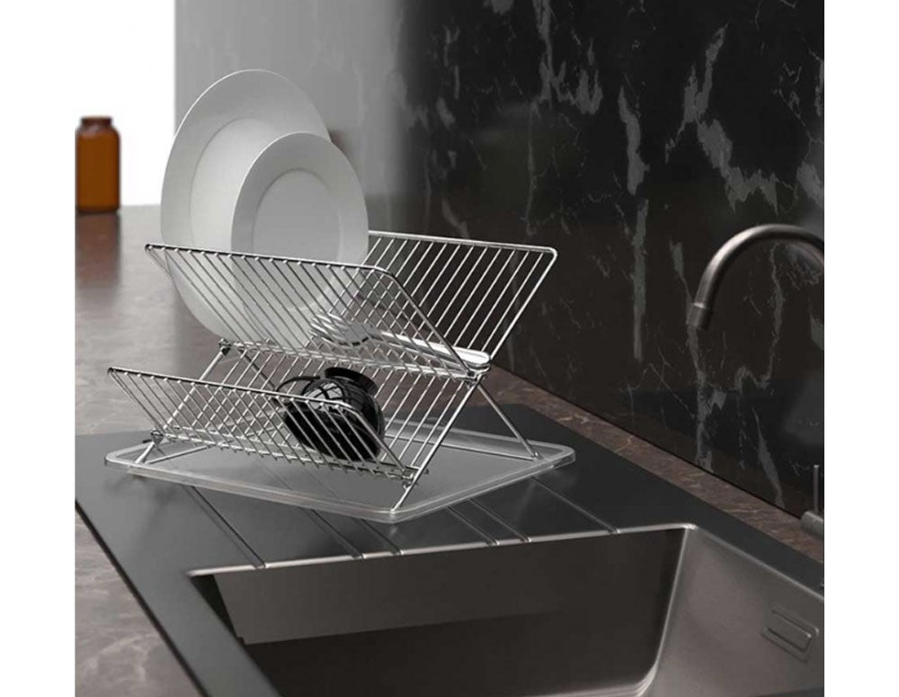 Uscător de vase pliabil ZEPHYR ZP-3000-TX, 2 niveluri, 36x30x21 cm, Crom 