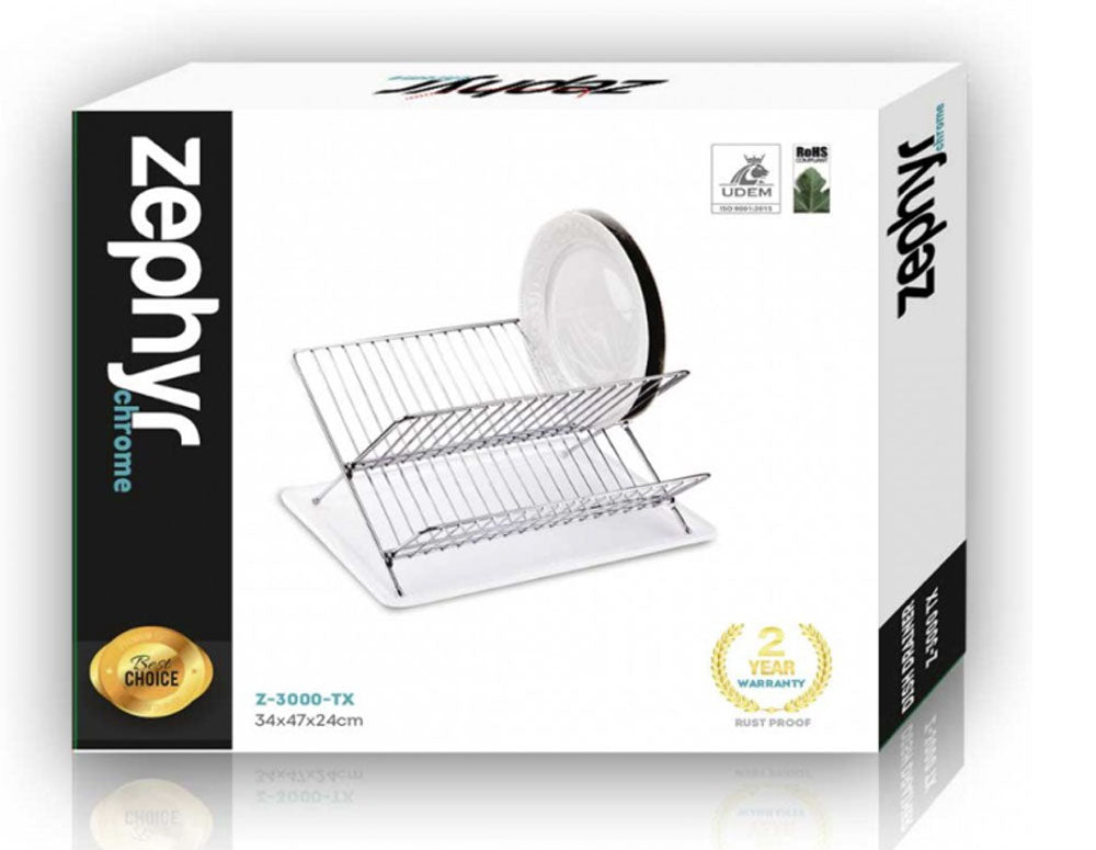 Uscător de vase pliabil ZEPHYR ZP-3000-TXBM, 2 niveluri, 36x30x21 cm, Negru mat 