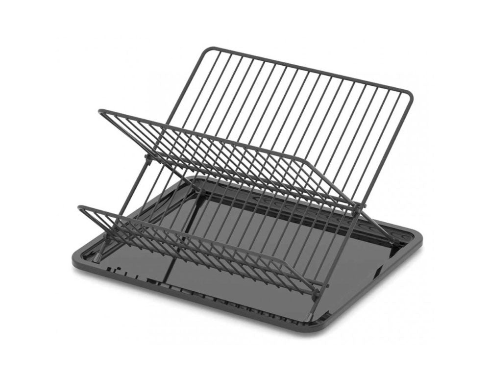 Uscător de vase pliabil ZEPHYR ZP-3000-TXBM, 2 niveluri, 36x30x21 cm, Negru mat 