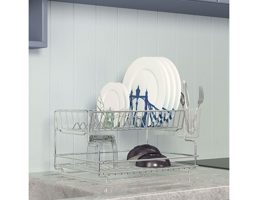 Uscător de vase cu 2 niveluri TEKNO TEL TR KB 005, 42 x 30 x 21 cm, Argintiu