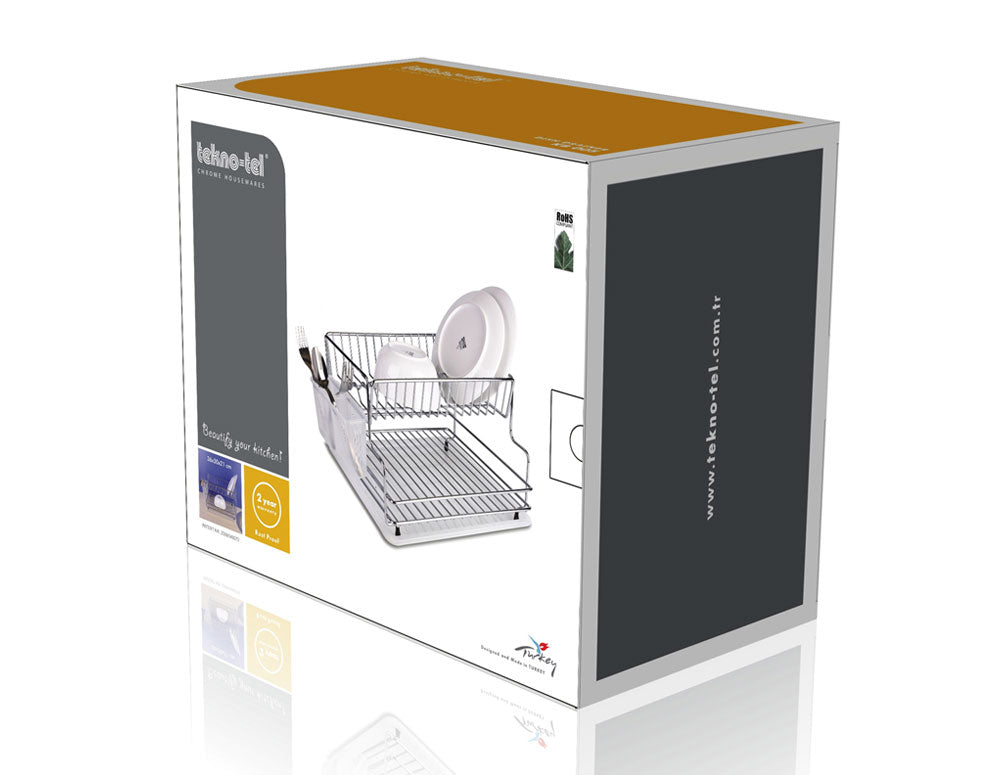 Uscător de vase cu 2 niveluri TEKNO TEL TR KB 005, 42 x 30 x 21 cm, Argintiu