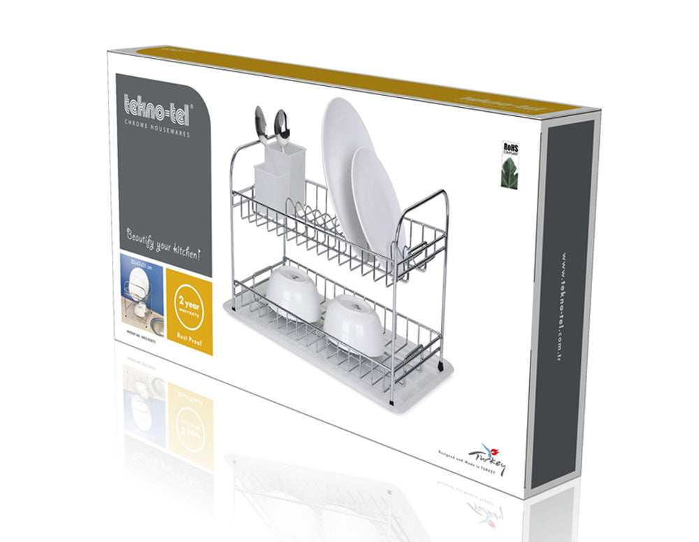 USCĂTOR DE VASE TEKNO TEL KB-007, 2 niveluri, tavă cromată transparentă 