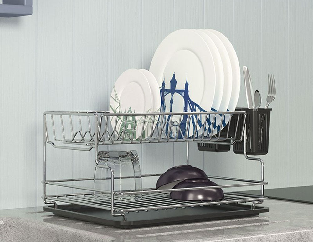 USCĂTOR DE VASE TEKNO TEL KB-005BP, 2 niveluri, crom-negru, 42 x 30 x 21 cm 