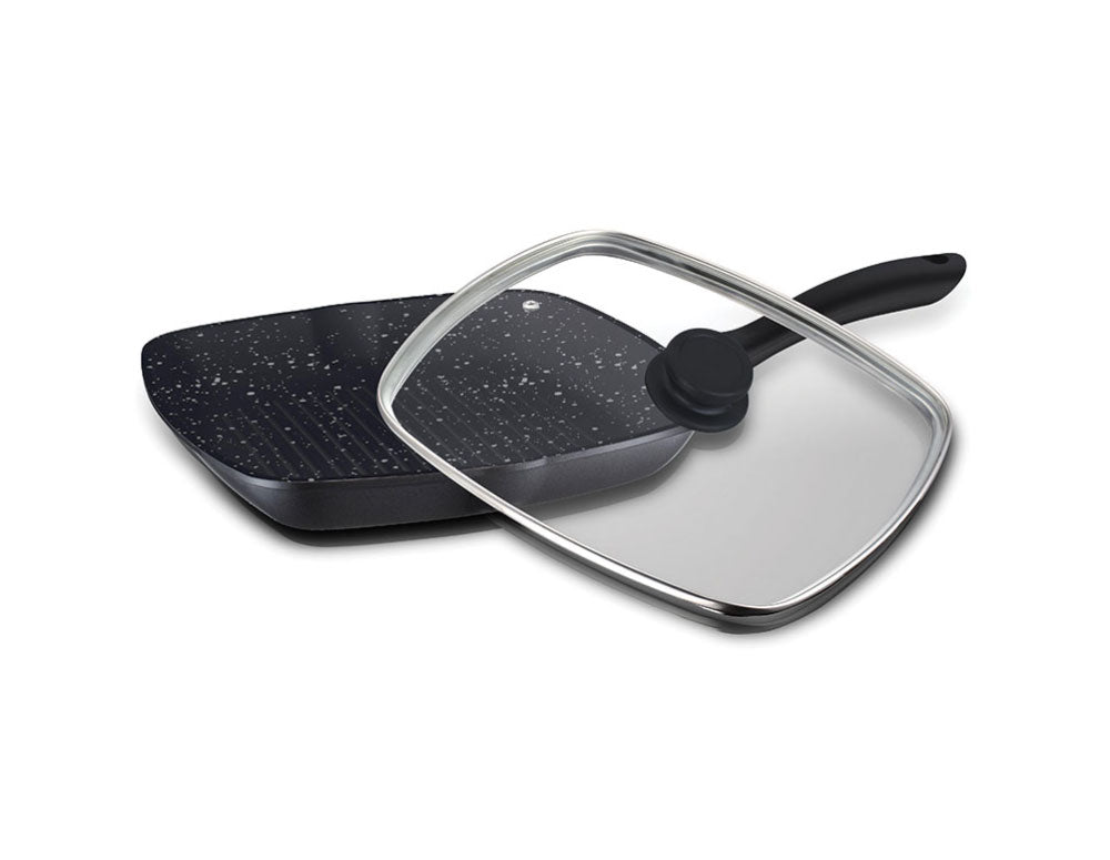 Tigaie grill cu capac ZEPHYR ZP 4316 M28C, 28 cm, acoperire granit, mâner moale, inducție, negru 