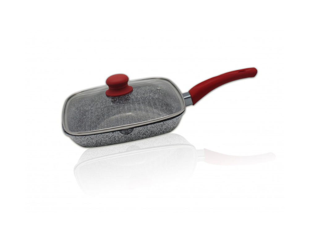 Tigaie grill cu capac ZEPHYR Actual Line ZP 4316 NM24C, 24 cm, Înveliș ceramic-marmorizat, Gri/roșu 
