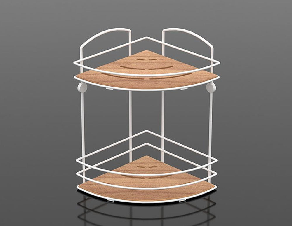 Raft de colț pentru baie TEKNO TEL BK-074W, 2 niveluri, lemn 