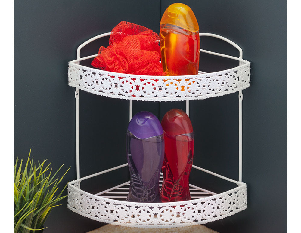 SUPORT BAIE 2 niveluri, colț cu decor, alb 