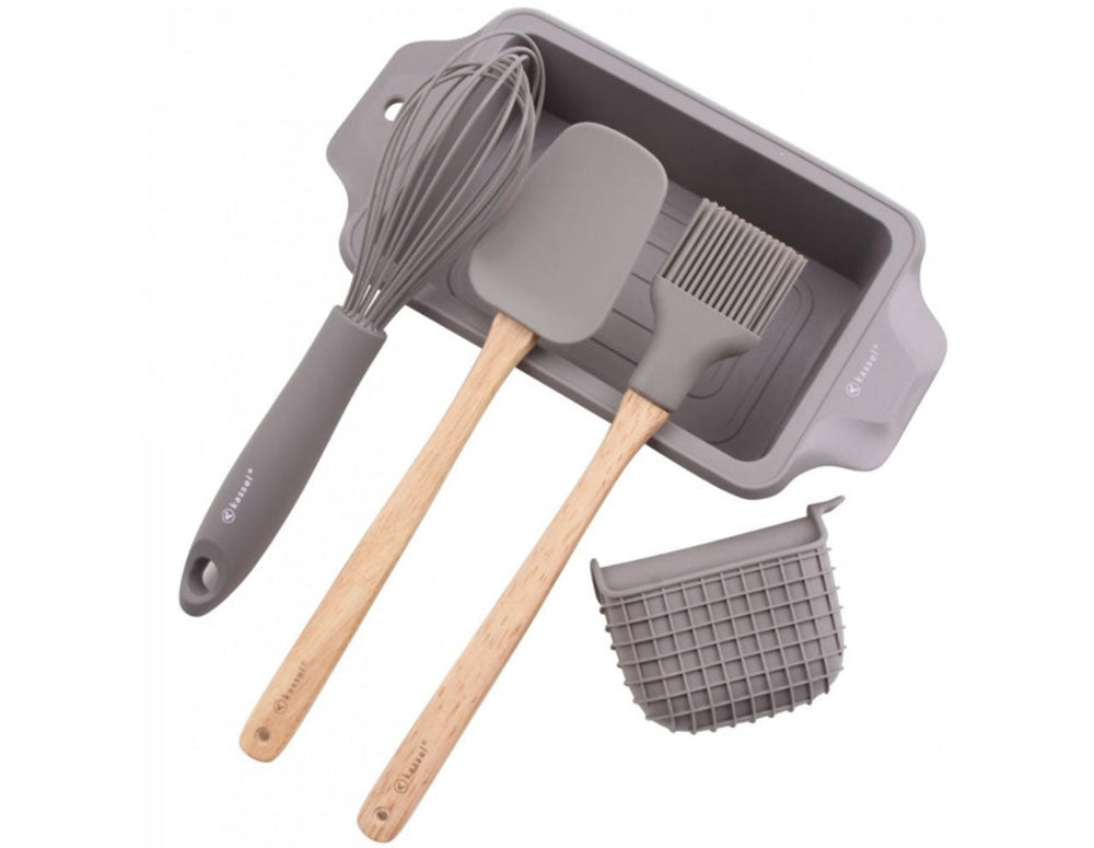 Set de copt pâine și produse de patiserie Kassel K 93704, 5 piese, silicon și lemn, gri
