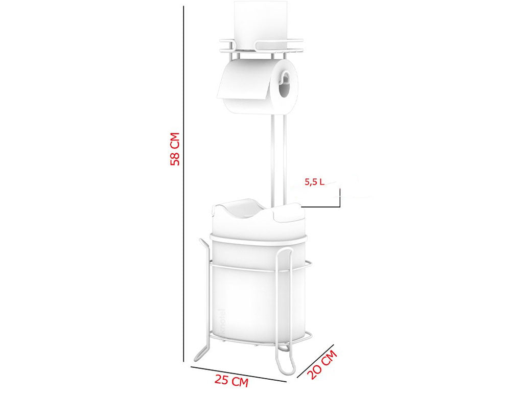 Suport de hârtie igienică vertical TEKNO TEL MG-098WK, cu coș, alb-crom 