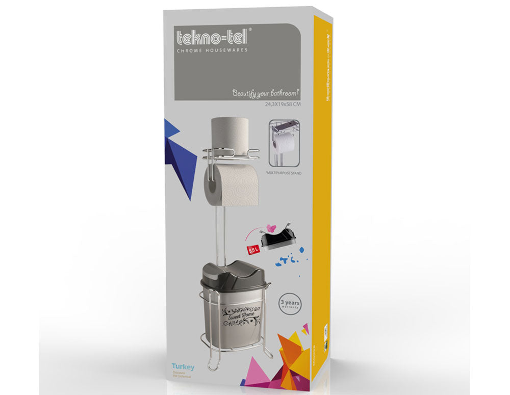 Suport de hârtie igienică vertical TEKNO TEL MG-098WK, cu coș, alb-crom 