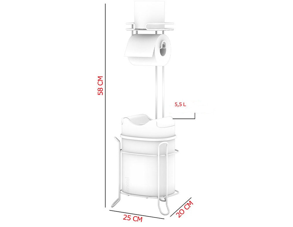 Suport de hârtie igienică vertical TEKNO TEL MG-098WW, cu coș de gunoi 