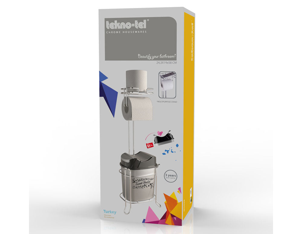 Suport de hârtie igienică vertical TEKNO TEL MG-098WW, cu coș de gunoi 