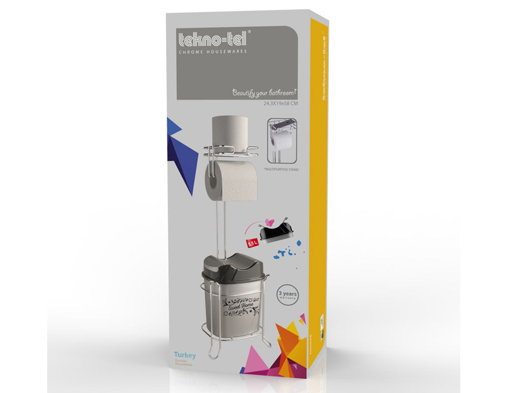 Suport de hârtie igienică vertical TEKNO TEL MG-098WB, cu coș, alb-negru 