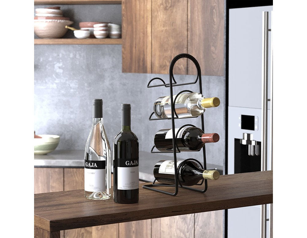 Suport vin TEKNO TEL TR MG 024B, 4 sticle, 12x43x22 cm, Negru mat