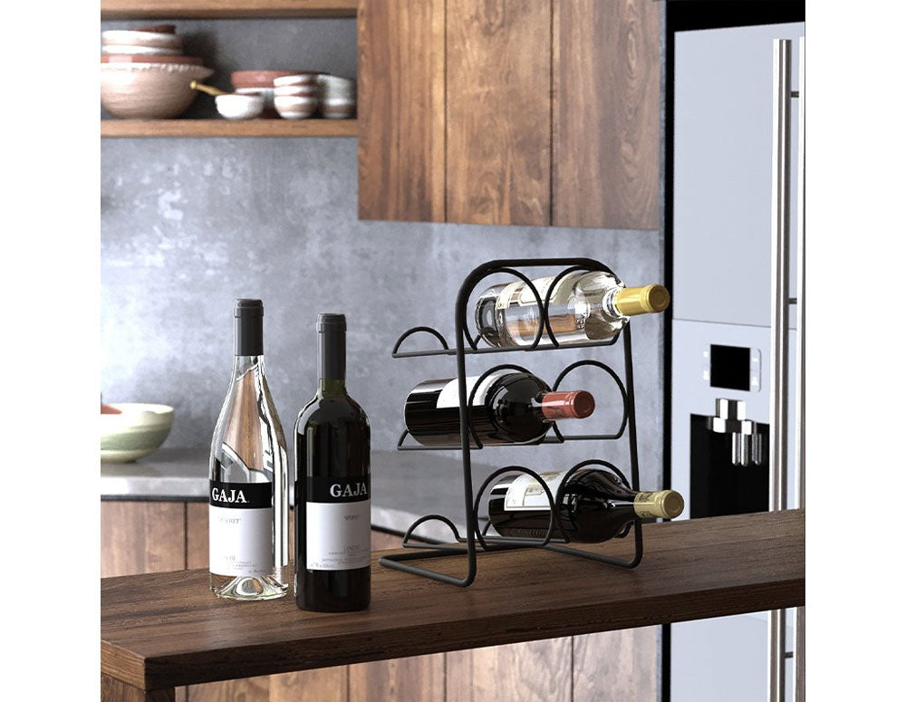 Suport vin TEKNO TEL TR MG 026B, 6 sticle, 22x33x20 cm, Negru mat