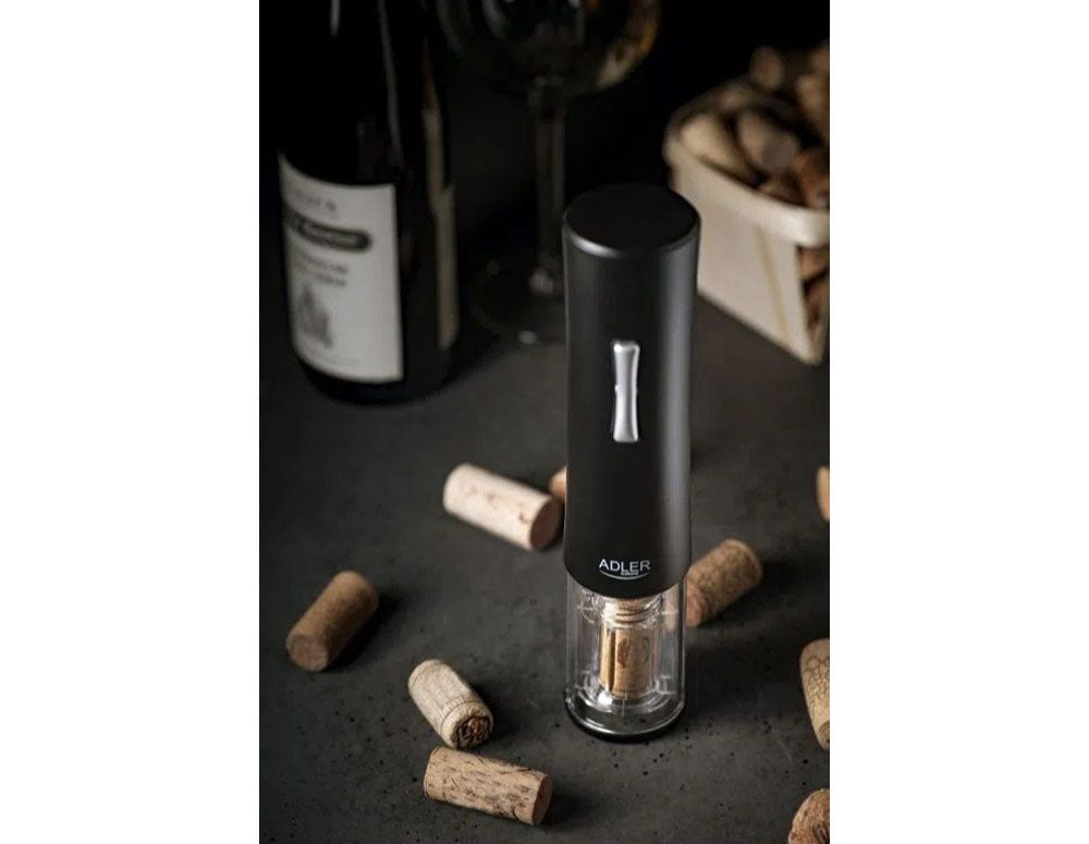 Tirbușon electric ADLER AD 4490, Lumini LED, Tăietor folie, Negru 