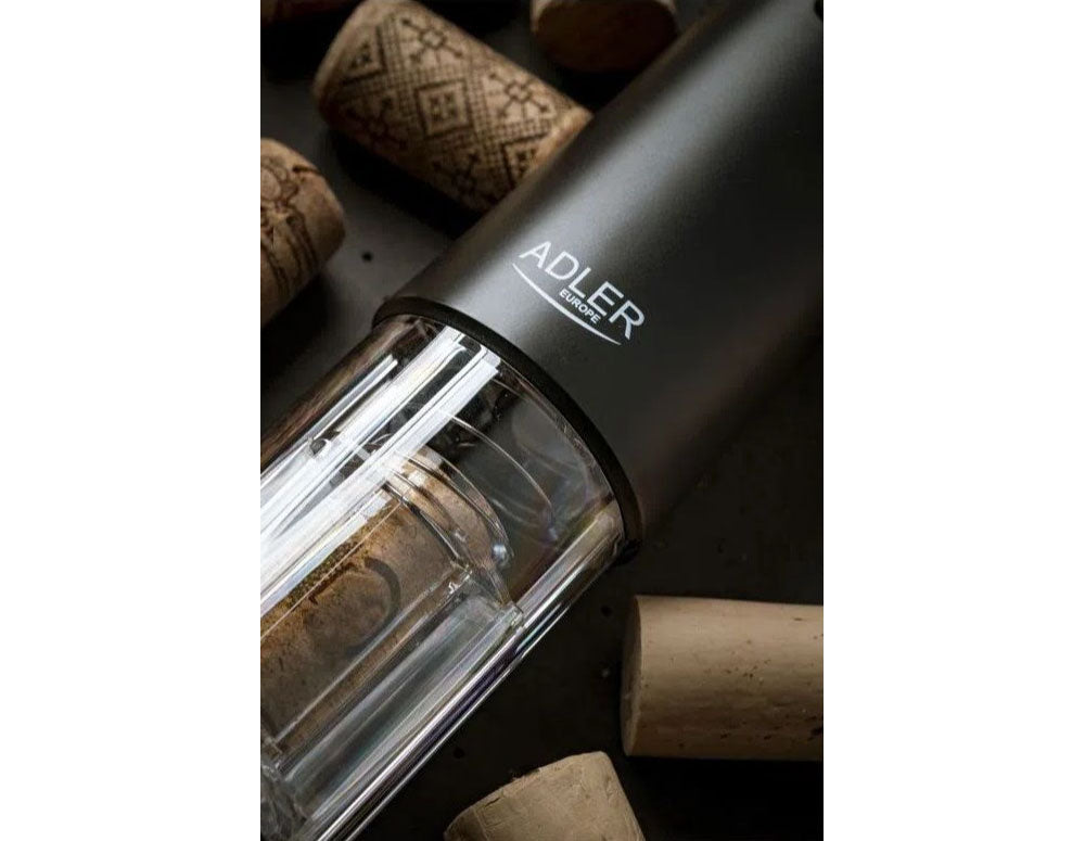 Tirbușon electric ADLER AD 4490, Lumini LED, Tăietor folie, Negru 