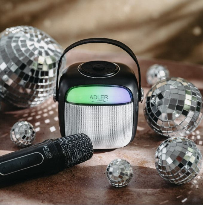Boxă karaoke cu microfon Adler AD 1199, Wireless, autonomie 8h, USB-C, Bluetooth 5.1, Negru