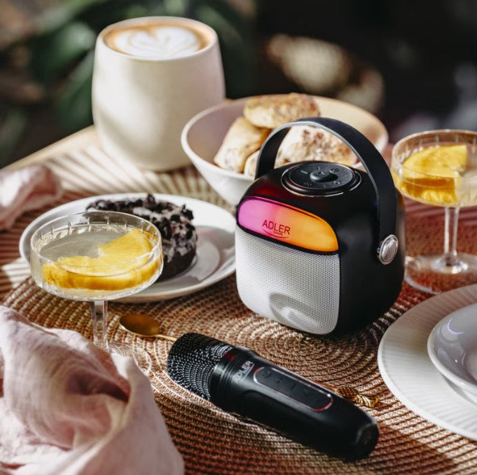 Boxă karaoke cu microfon Adler AD 1199, Wireless, autonomie 8h, USB-C, Bluetooth 5.1, Negru