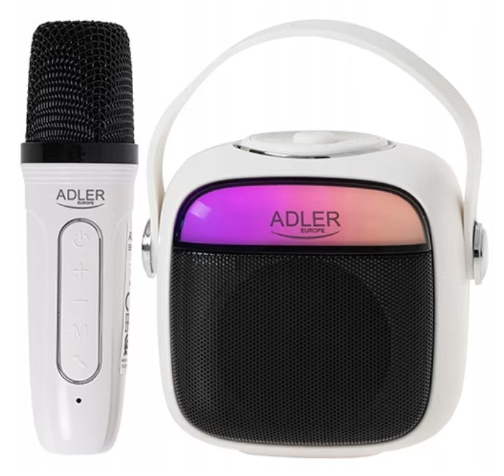 Boxă karaoke cu microfon Adler AD 1199, Wireless, autonomie 8h, USB-C, Bluetooth 5.1, Alb