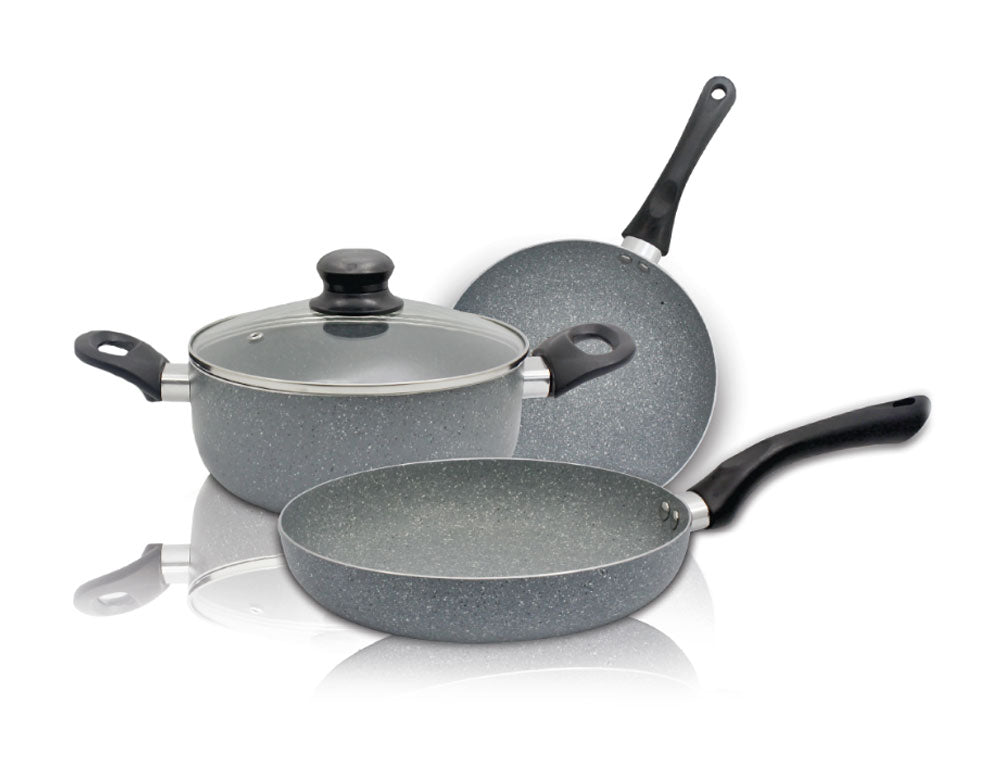 Set de tigăi și oale SAPIR Marble Cook SP 1318 CS4B, 4 piese, finisaj marmorat, gri 