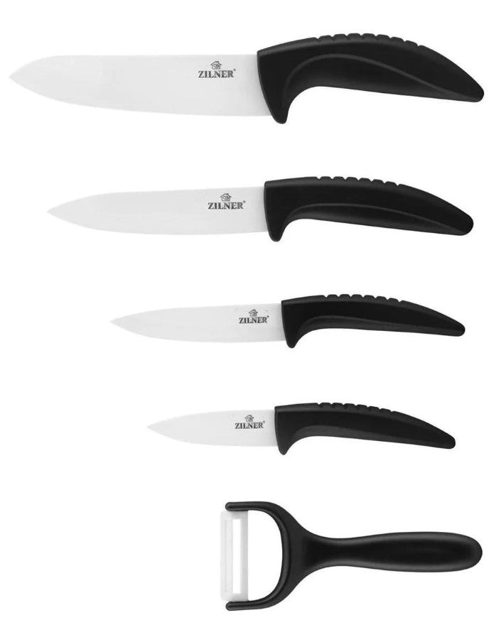 Set cuțite cu suport ZILNER ZL 5124, 6 piese, Cuțit de curățat, Înveliș ceramic, Negru 