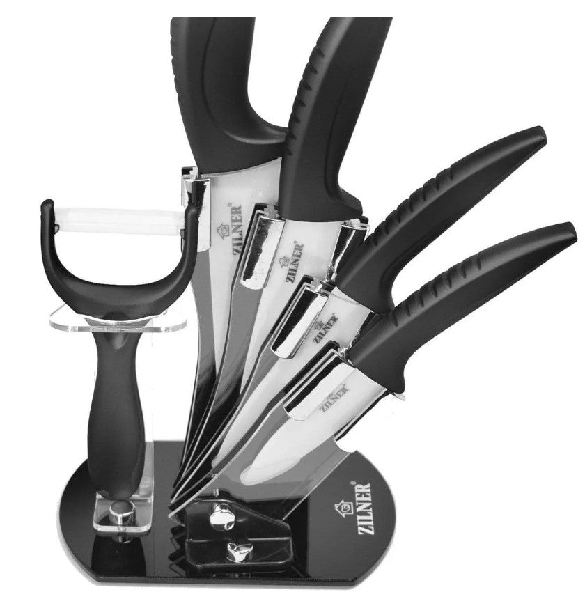 Set cuțite cu suport ZILNER ZL 5124, 6 piese, Cuțit de curățat, Înveliș ceramic, Negru 