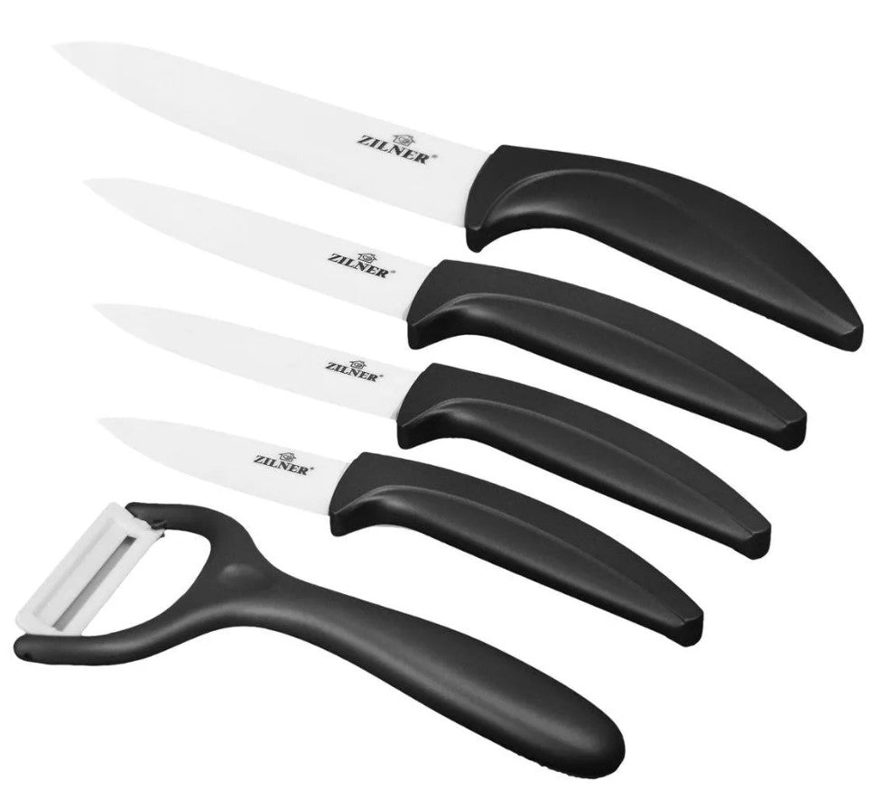 Set cuțite cu suport ZILNER ZL 5124, 6 piese, Cuțit de curățat, Înveliș ceramic, Negru 