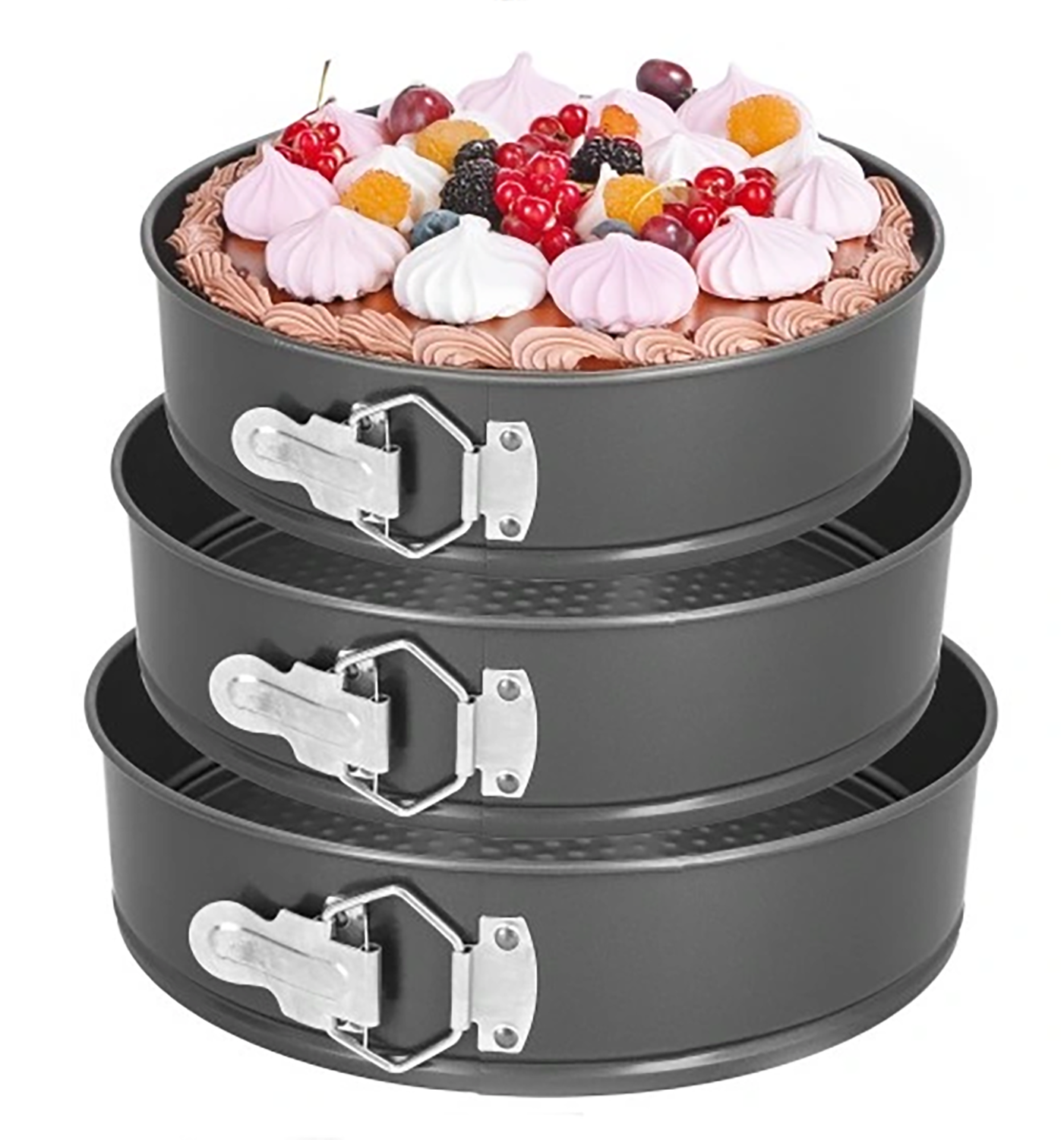 Set de forme de tort cu fund rabatabil ESPERANSA ES 1223 HS26, 24/26/28 cm, strat antiaderent, gri