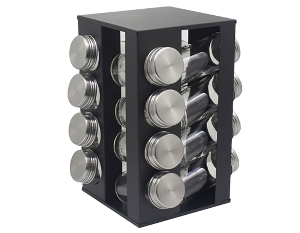 Borcane de condimente pe suport ZEPHYR ZP 1217 CS16, 16 borcane, 4 niveluri, bază rotativă, negru