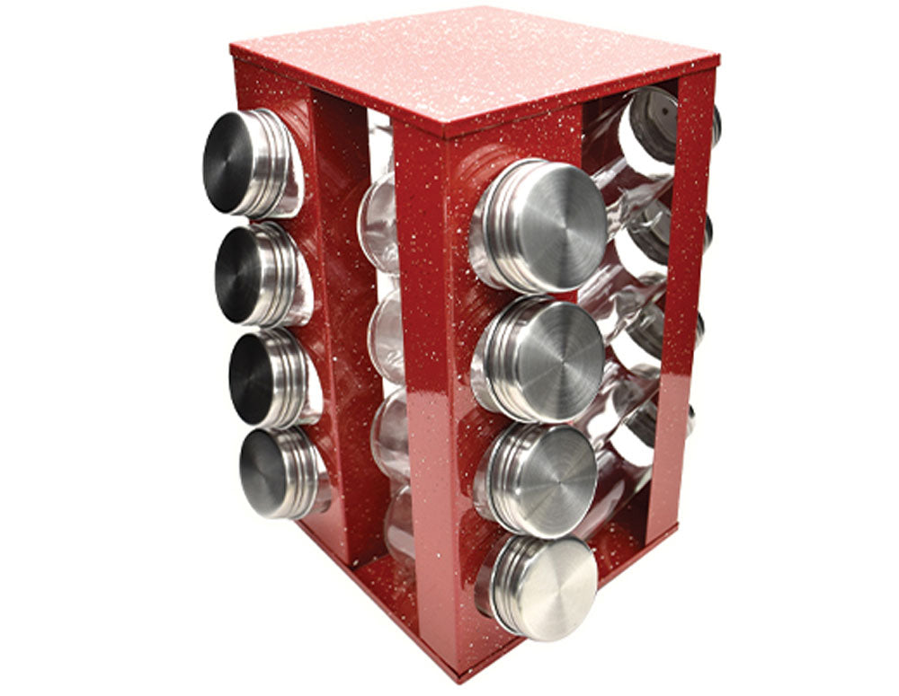 Borcane de condimente pe suport ZEPHYR ZP 1217 CS16, 16 borcane, 4 niveluri, bază rotativă, marmură roșie