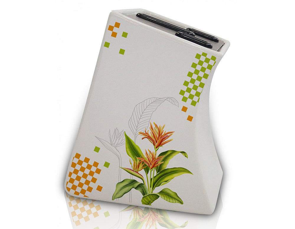 Suport pentru 3 cuțite ZEPHYR ZP 1645 E, Corp ceramic, Lamă 7/12/15 cm, Alb cu decorațiuni 