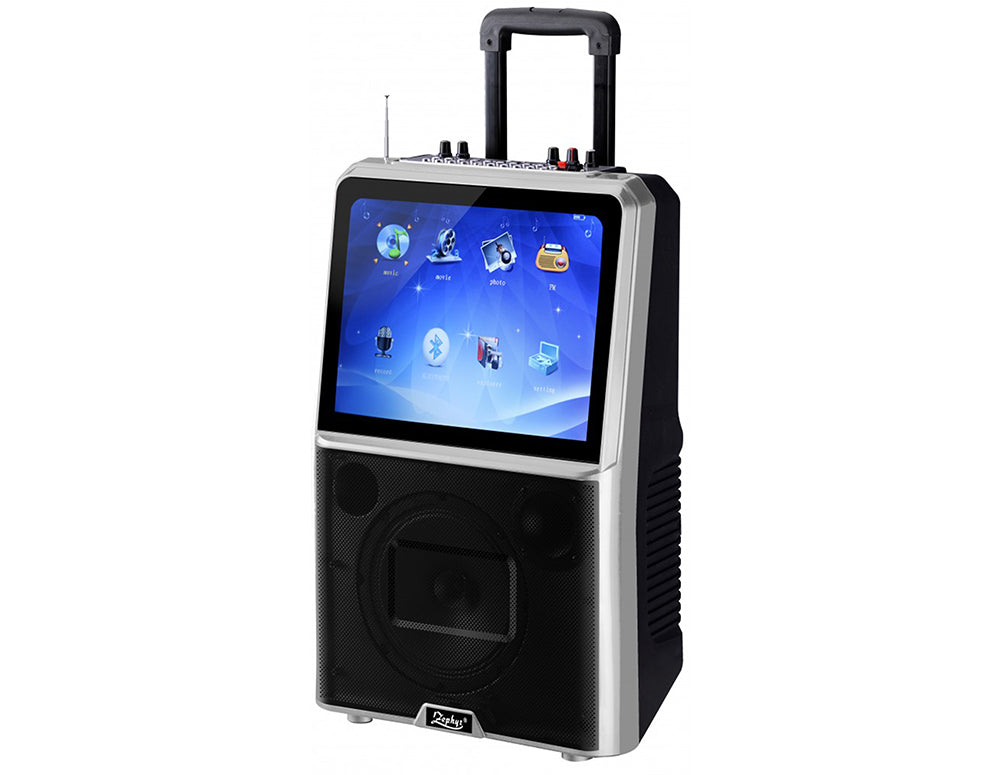 Boxă karaoke ZEPHYR ZP 9999 E, ecran LED color de 15", Bluetooth, MP3, 2 microfoane wireless, Negru 