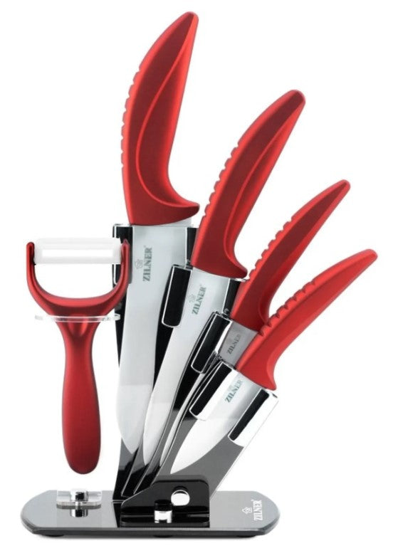 Set de cuțite cu suport ZILNER ZL 5123, 6 piese, Cuțit de curățat, Înveliș ceramic, Roșu 