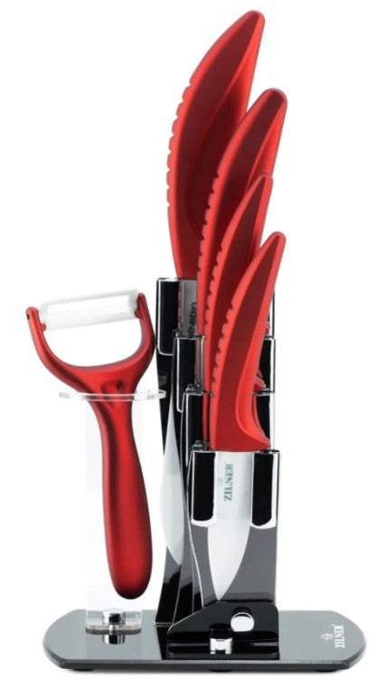 Set de cuțite cu suport ZILNER ZL 5123, 6 piese, Cuțit de curățat, Înveliș ceramic, Roșu 