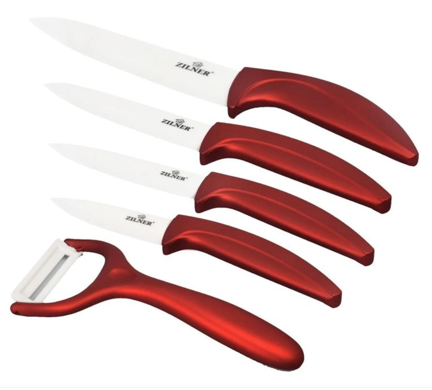 Set de cuțite cu suport ZILNER ZL 5123, 6 piese, Cuțit de curățat, Înveliș ceramic, Roșu 