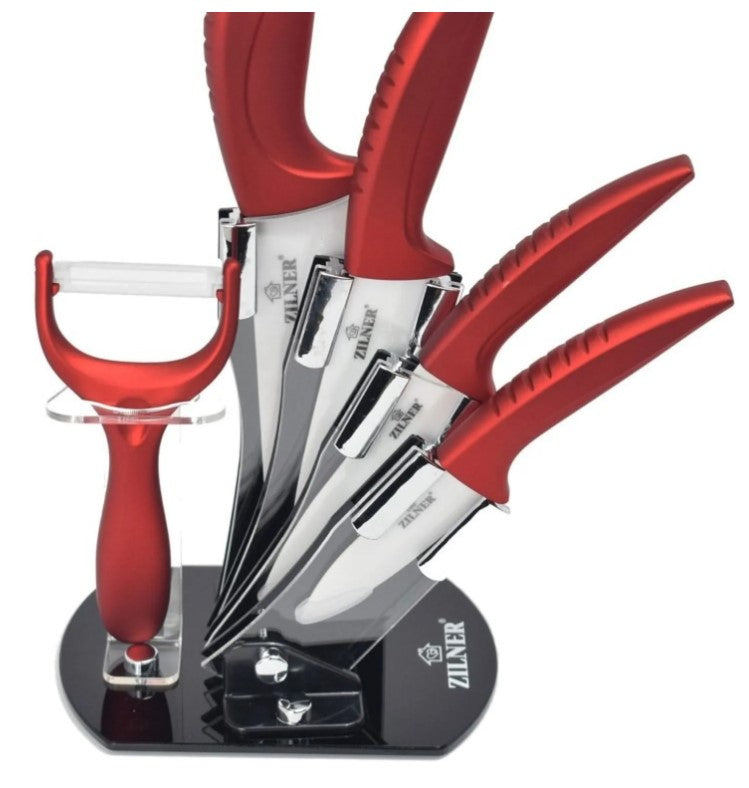 Set de cuțite cu suport ZILNER ZL 5123, 6 piese, Cuțit de curățat, Înveliș ceramic, Roșu 